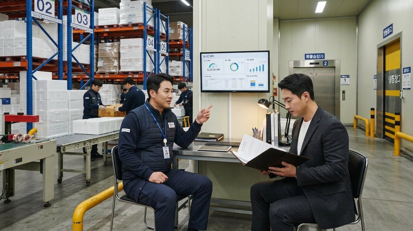 화주사와 판매 방향을 상담하는 모습